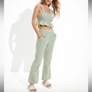 AE Linen Gingham Flare Pant